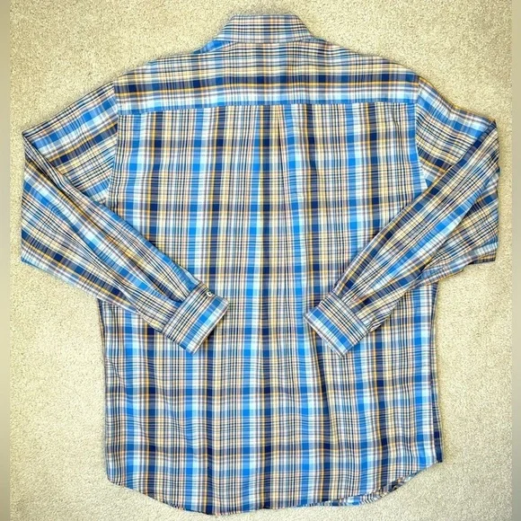 Peter Millar Men’s Shirt Blue Brown Plaid Cotton Button Up Long Sleeves Size XL - Picture 4 of 7